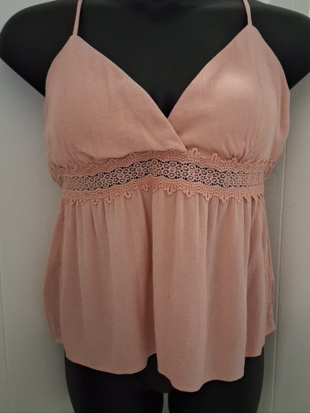 Blush Pink Lace-Trim Spaghetti Strap Tank Top XL